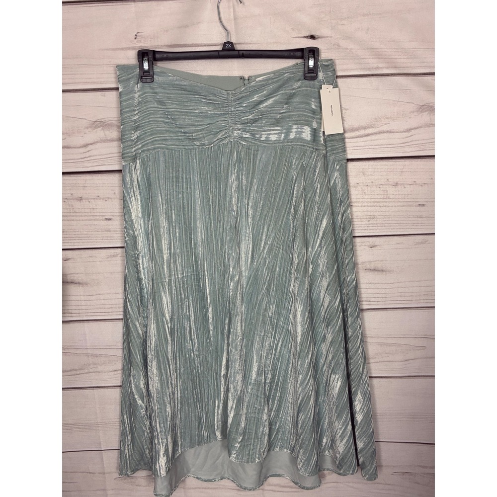 Vince Sage Green Crushed Velvet Ruched Midi Skirt V718330668 Women Size 12 NEW